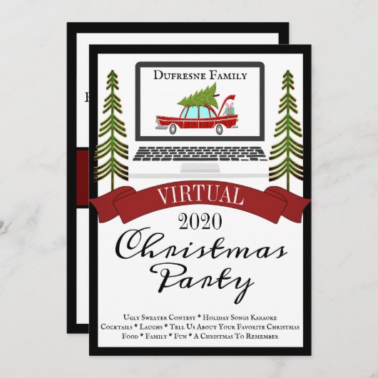 Trendy Virtual Kerstparty Kaart (Voorkant / Achterkant)