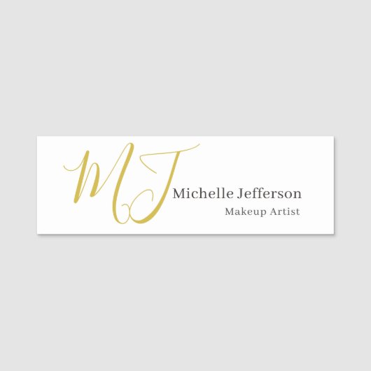 Trendy Visagist Gouden Monogram Zwart Wit Naamplaatje (Voorkant)