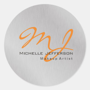 Trendy Visagist Zilver Grijs Oranje Monogram Ronde Sticker