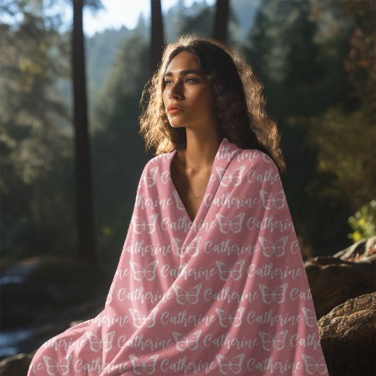 Trendy vlinder aangepaste kalligrafie naam roze fleece deken