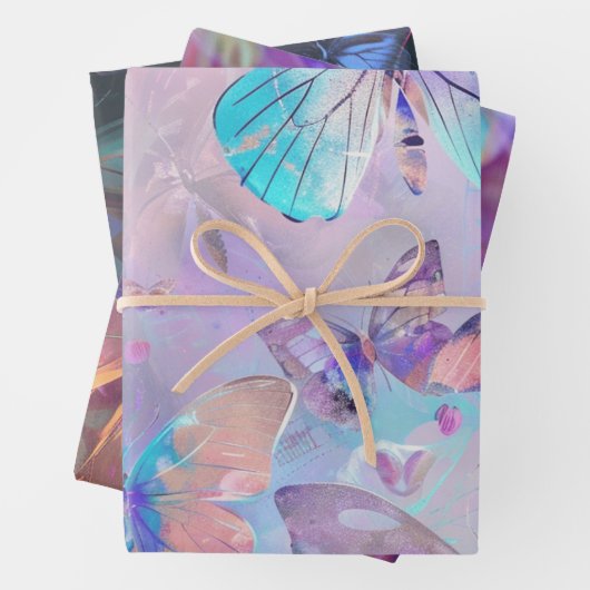 Trendy Vlinders Wrapping Paper Flat Sheet van 3 (In situ)