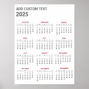 Trendy voeg je eigen tekst toe 2025 Agenda Poster