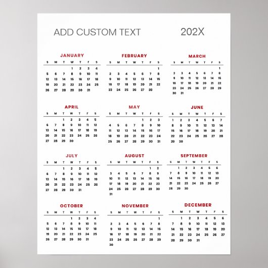 Trendy voeg je eigen tekst toe 2025 Kalender Poster (Voorkant)