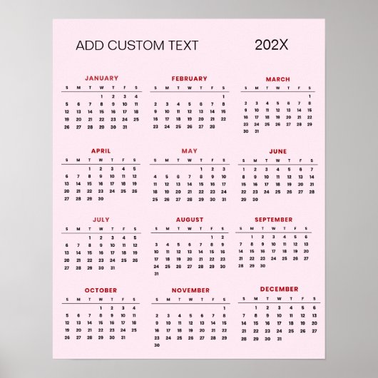 Trendy voeg je eigen tekst toe 2025 Kalender      Poster (Voorkant)