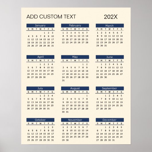 Trendy voeg je eigen tekst toe 2026 kalender poster (Voorkant)