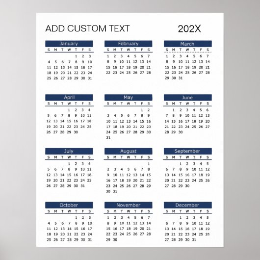 Trendy voeg je eigen tekst toe 2026 Kalender      Poster (Voorkant)