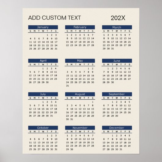 Trendy voeg je eigen tekst toe 2026 Kalender Poster (Voorkant)