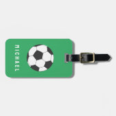 Trendy Voetbal Football gepersonaliseerd groen Bagagelabel (Voorkant horizontaal)