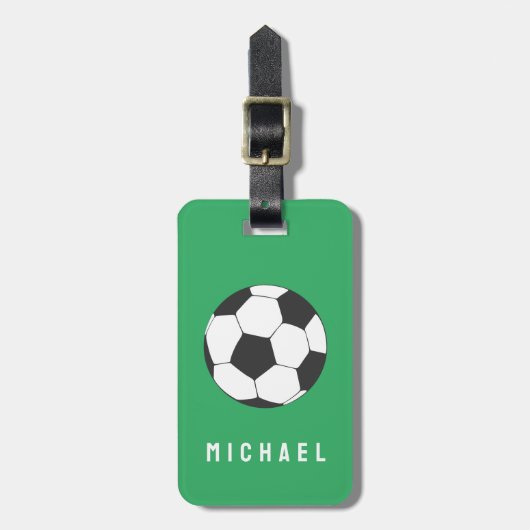 Trendy Voetbal Football gepersonaliseerd groen Bagagelabel (Voorkant verticaal)