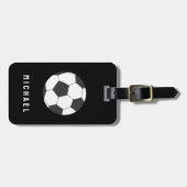 Trendy Voetbal Football gepersonaliseerd zwart Bagagelabel (Voorkant horizontaal)