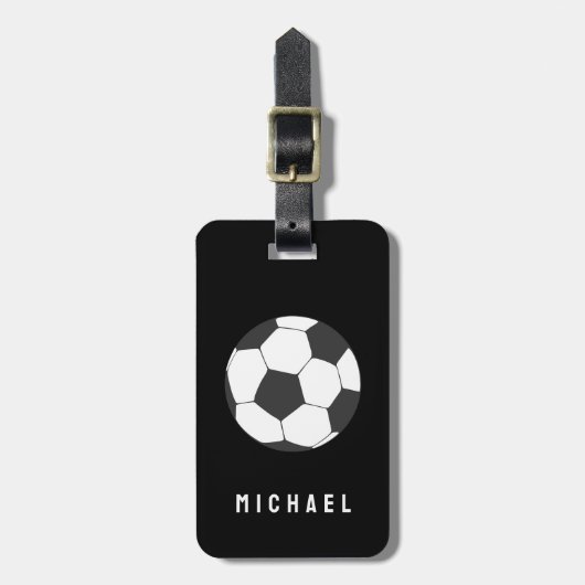 Trendy Voetbal Football gepersonaliseerd zwart Bagagelabel (Voorkant verticaal)