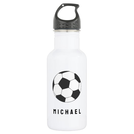 Trendy Voetbal Football gepersonaliseerd zwart Waterfles (Voorkant)