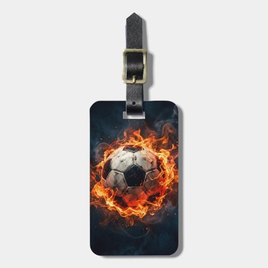 Trendy Voetbal op Vuur Voetbal Persoonlijk Bagagelabel (Voorkant verticaal)