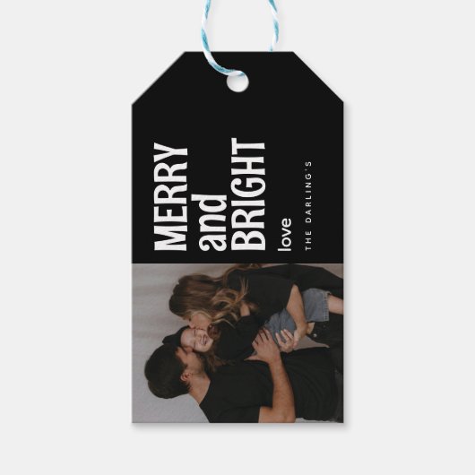 Trendy Vrolijk & Helder Foto Kerstmis Cadeaulabel (Voorkant)