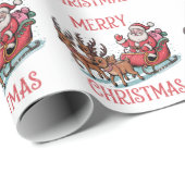 Trendy Vrolijk Kerstman Sleigh Reindeer Cadeaupapier (Rol Hoek)