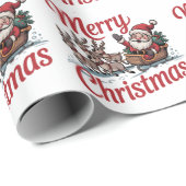 Trendy Vrolijk Kerstman Sleigh Reindeer Cadeaupapier (Rol Hoek)