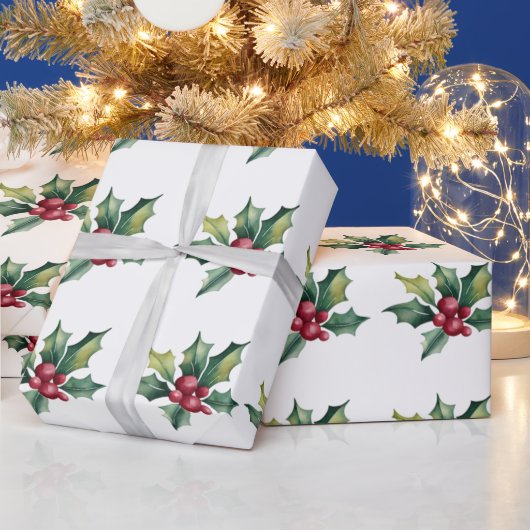Trendy vrolijke kerst Holly en bessen patroon Cadeaupapier (Feestdagen)