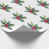 Trendy vrolijke kerst Holly en bessen patroon Cadeaupapier (Hoek)
