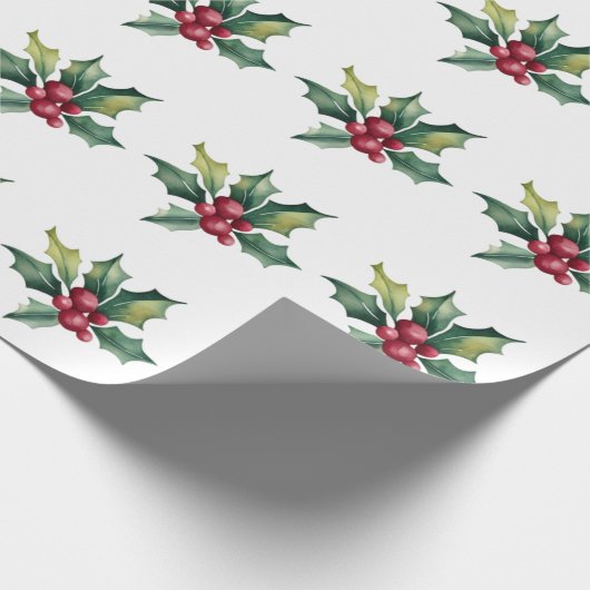 Trendy vrolijke kerst Holly en bessen patroon Cadeaupapier (Hoek)