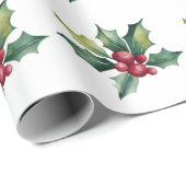 Trendy vrolijke kerst Holly en bessen patroon Cadeaupapier (Rol Hoek)
