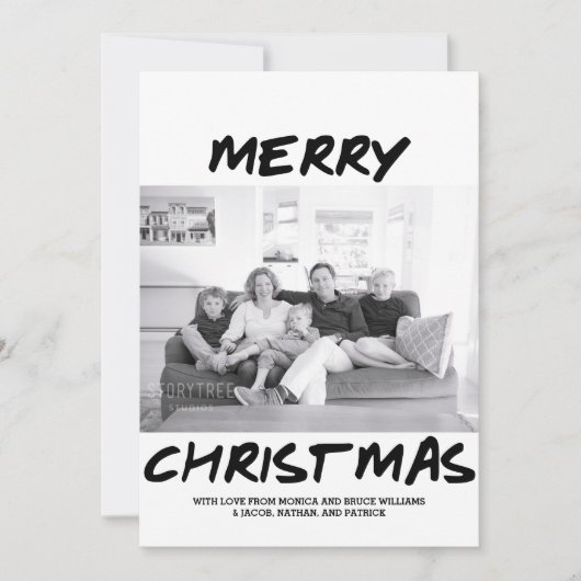 Trendy Vrolijke Kerstmis Fotokaart | Zwart Feestdagenkaart (Voorkant)