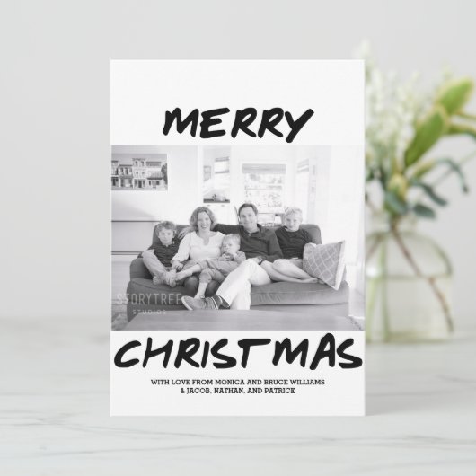 Trendy Vrolijke Kerstmis Fotokaart | Zwart Feestdagenkaart (Staand voorkant)