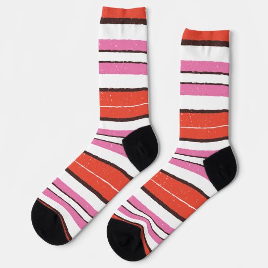 Trendy vrolijke kleuren gestreept patroon l Red l  Sokken (Links)