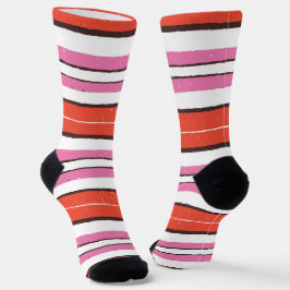 Trendy vrolijke kleuren gestreept patroon l Red l  Sokken