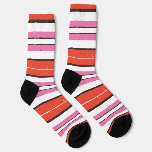 Trendy vrolijke kleuren gestreept patroon l Red l Sokken (Rechts)
