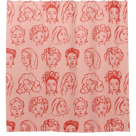 Trendy Vrouw Gezicht Hand getrokken Douchegordijn (Voorkant)