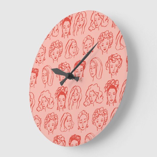 Trendy Vrouw Gezicht Hand getrokken Grote Klok (Hoek)