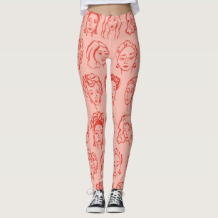 Trendy Vrouw Gezicht Hand getrokken Leggings