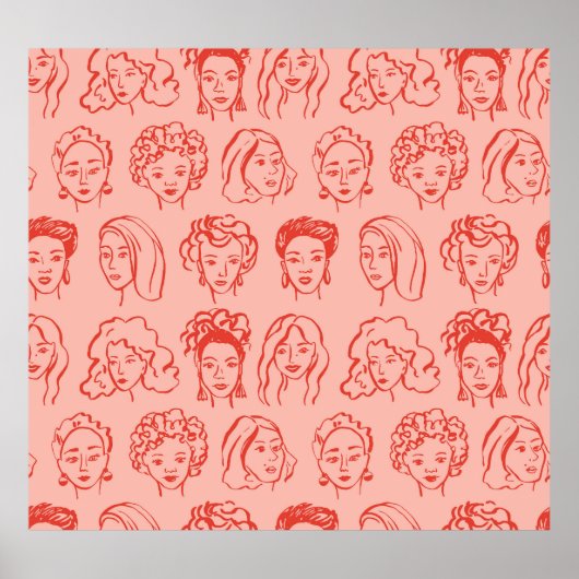 Trendy Vrouw Gezicht Hand getrokken Poster (Voorkant)