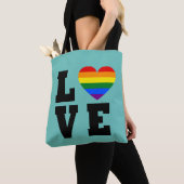 Trendy Vrouwen Gestapeld Liefde Regenboog Blauw Ca Tote Bag (Dichtbij)