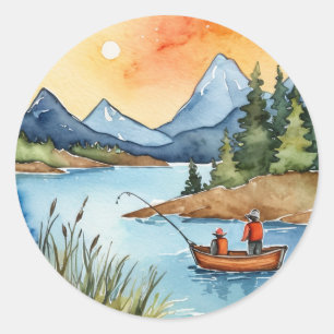 Trendy Watercolor berg houten vissersboot Ronde Sticker