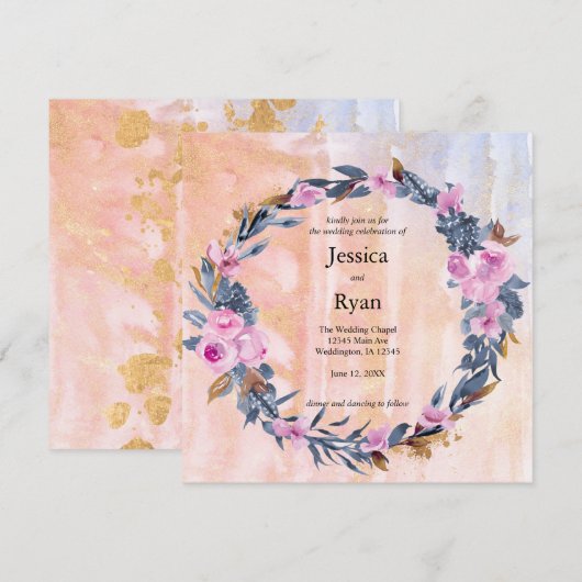 Trendy Watercolor Bloemen Bruiloft Kaart (Voorkant / Achterkant)