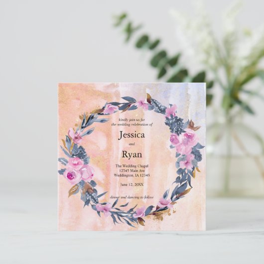 Trendy Watercolor Bloemen Bruiloft Kaart (Staand voorkant)