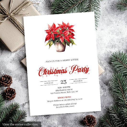 Trendy Watercolor Christmas Flowers Holiday Invite Kaart