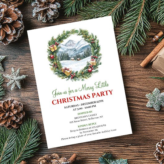 Trendy Watercolor Christmas Scene Printable Invite Kaart