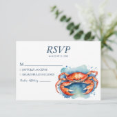 Trendy Watercolor Crab Nautical Beach Wedding RSVP Kaartje (Staand voorkant)