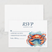 Trendy Watercolor Crab Nautical Beach Wedding RSVP Kaartje (Voorkant / Achterkant)