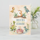 Trendy Watercolor Drie-Rex Derde 3e Verjaardag Kaart (Staand voorkant)