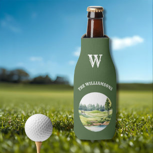 Trendy Watercolor Golf Georiënteerde Cursuskaart Flesjeskoeler