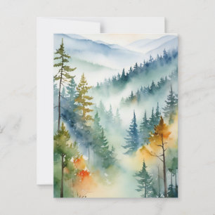 Trendy Watercolor Groen Dennenbos Berg       Briefkaart