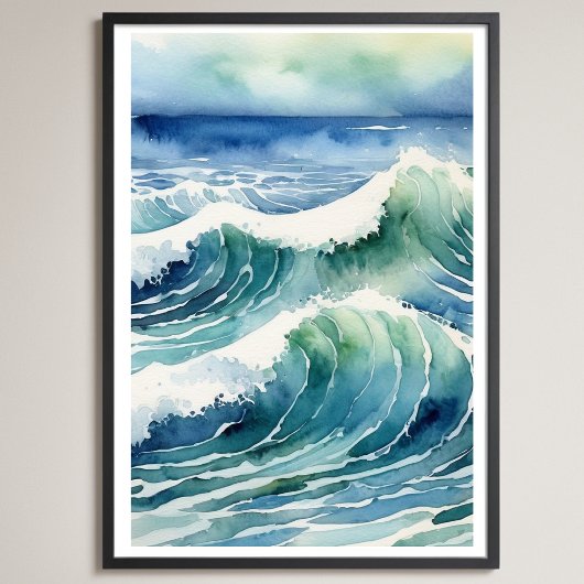 Trendy Watercolor Ocean Beach Wave Poster