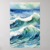 Trendy Watercolor Ocean Beach Wave Poster (Voorkant)