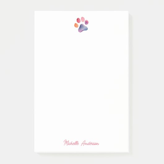 Trendy Watercolor Pet Paw Print  Post-it® Notes (Voorkant)