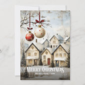 Trendy Watercolor Red White Christmas Scene Card Feestdagenkaart (Voorkant)
