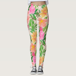 Trendy watercolor roze bloemen leggings
