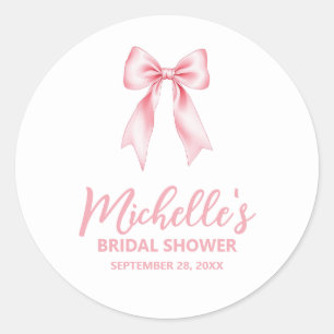 Trendy Watercolor Roze Strik Coquette Bruidsdiner Ronde Sticker